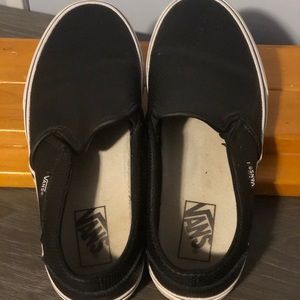 Vans black leather slide ons